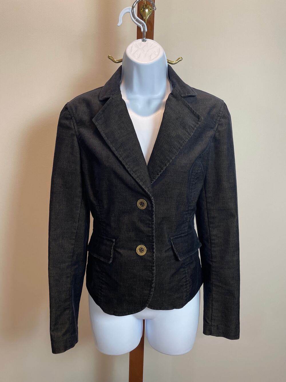 Michael Kors Corduroy Blazer Size 4 Black Gold Buttons Polished Classic Style